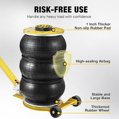 YELLOW JACKET Air Jack 5 Ton Airbag Jack with Adjustable Long Handle and Six Steel Pipes, Lift up to 18.5 inch/470 mm, 3-5 s Fast Lifting Pneumatic Jack for Cars, Garages, Repair