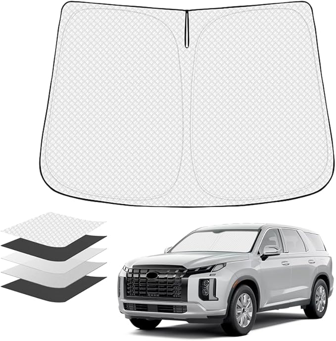 KUST Windshield Sun Shade Custom Fit for Hyundai Palisade 2020 2021 2022 2023 2024 2025 Sun Shade Front Windshield Sun Visor Foldable Thicker 5-Layer Block Heat and Sun UV Rays