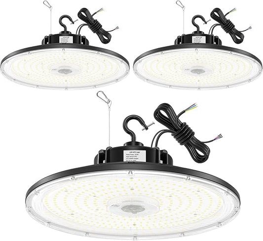 BBESTLED 3 Pack 300W LED High Bay Light, UL Listed UFO High Bay Lights Dimmable 0-10V, 42000LM, 5000K Low Bay LED Shop Light Fixture, IP65 Commercial Warehouse Area Lighting, 100-277VAC Input