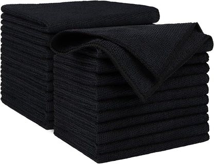 AIDEA Microfiber Cleaning Cloth Black 20PK, Microfiber Towels for Cars, Premium Car Cloth, Dusting Cloth Lint Free Cleaning Rags for SUVs, House, Kitchen, Window, Workshops,12×12"
