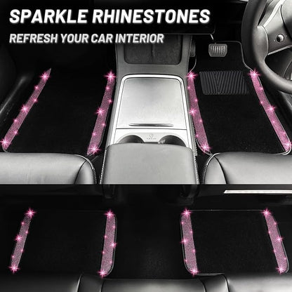 NBTEPEM Pink Bling Car Floor Mats Full Set, Universal Fit Most Cars,SUV, Trucks, 4 pcs Sparkle Glitter Diamond Carpet for Women Girls with Anti-Slip Pad (Pink Diamond)