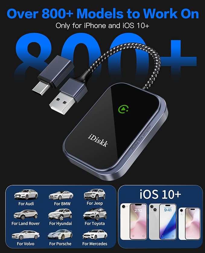 Wireless CarPlay Adapter for iPhone and iOS 10+, Multi-User Seamless Connection for Convert Wired to Wireless Car Play Adapter, 2025 Upgraded No Latency with USB C