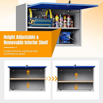 Metal Wall-Mounted Storage Cabinet Tool Chest - 22" H Steel Garage Cabinet With Lockable Door - Utility Trailer Rack Assembly Required