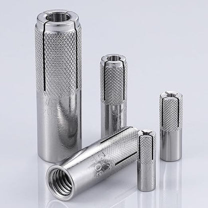 Wensilon(100 pcs) 5/16"-18 Premium Stainless Steel Drop in Anchors Assortment, Knurled Drop-in-Anchor for Solid Concrete, Internal Forced Expansion Screw Bolts