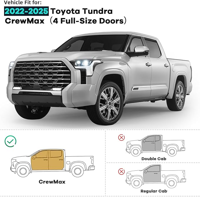 4PCS in Channel Rain Guards Fit for 2022 2023 2024 2025 Toyota Tundra Crew Max, Durable Side Wind Deflectors, Vent Window Visors Shades Shield