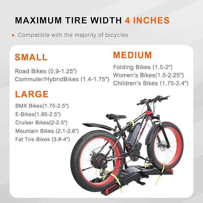 2 E-Bike Foldable Hitch Mount Bike Rack for 2" Receiver SUV & Trucks, Up to 4'' Fat Tire, Lockable Hitch Racks for E-Bike with Ramp and Wheels, 180 LBS Capacity