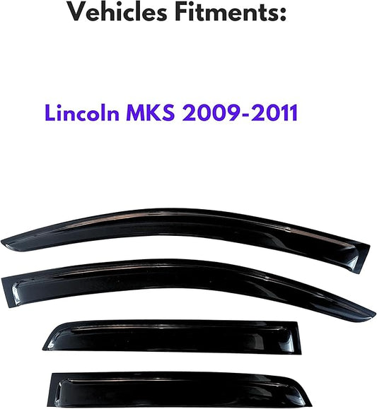 KPY Window Visor Compatible with Lincoln MKS 2009-2011, Rain Guard Window Vent Deflectors Tape-On Style, 2009 2010 2011