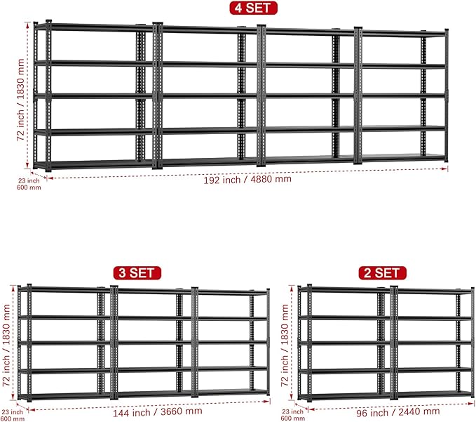 Garage Shelving, 48" Wide 5-Tier 3000lbs, Boltless Assembly, Adjustable Large Garage Storage Shelves, 48" W x 24" D x 72" H Heavy Duty Storage Rack