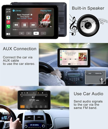 Compatible Wireless Apple CarPlay Android Auto Screen fo Car, 7" HD Backup Camera Portable Stereo Bluetooth Touch Screen, GPS Navigation, Mirror Link, Siri, AirPlay, FM, AUX