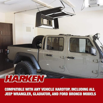 HARKEN - Truck Cap Overhead Garage Storage Hoist, Self-Leveling, Safe Anti-Drop System, Easy One-Person Operation, Smart Garage Organization