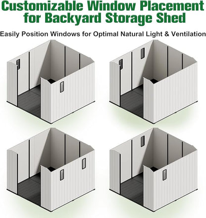 EAGLE PEAK 8x8 Resin Outdoor Storage Shed, Weatherproof Garden Shed with Floor & Lockable Doors, Tool & Equipment Storage for Backyard or Patio, White/Gray