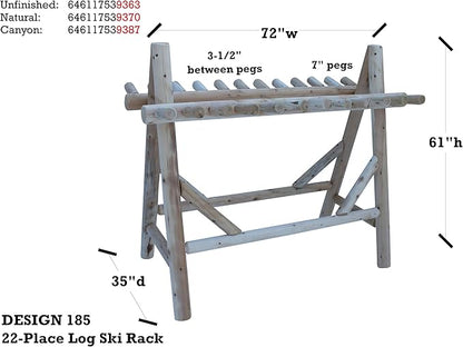 22-Place Freestanding Ski Log Racks, Pole Ski Holders, Garage Racks for Organization, Pole Stands, Snowboard Rack Garage, Snow Skis Sports Storage - Canyon Brown + 15" Anchor Kit