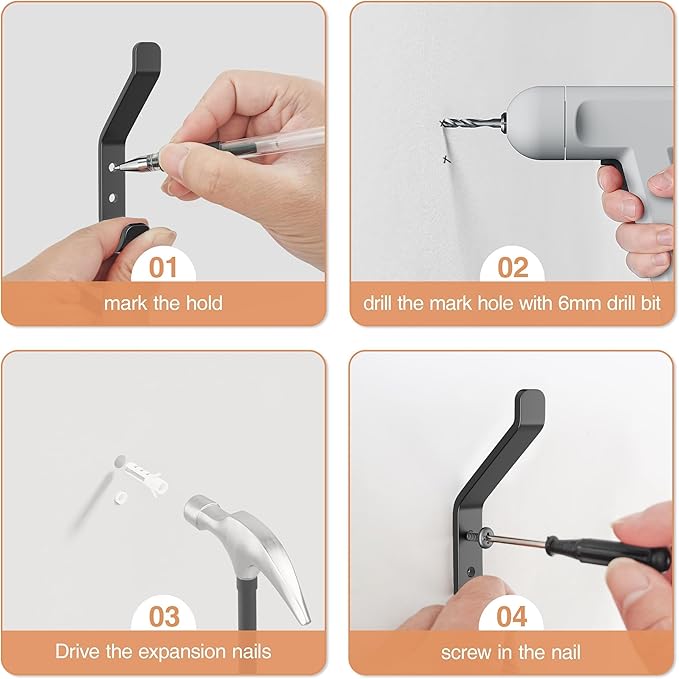Coat Hooks Wall Mount for Hanging: 20LB Sturdy Hanger for Backpack, Towel, Bag, for Closet, Bathroom, Door, Mushroom, Stainless Black 4 Pack, 3.75"