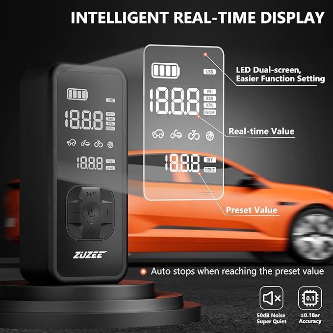 Tire Inflator Portable Air Compressor - 4X Faster Inflation, 150PSI Air Pump for Car Tires with Digital Pressure Gauge/LED Light, 20000mAh Portable Tire Inflator for Car, Moto, Bike, Ball, etc(Black)
