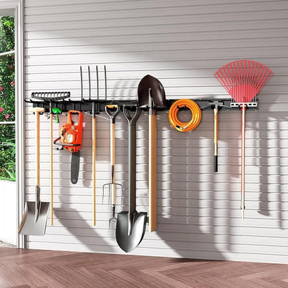 Garage Tool Organizer Wall Mount, Garage Storage, Garage Organization,64 Inch Garage Organizer Wall Mounted,4 Rails and 10 Adjustable Hooks,Max 550lbs (Black)