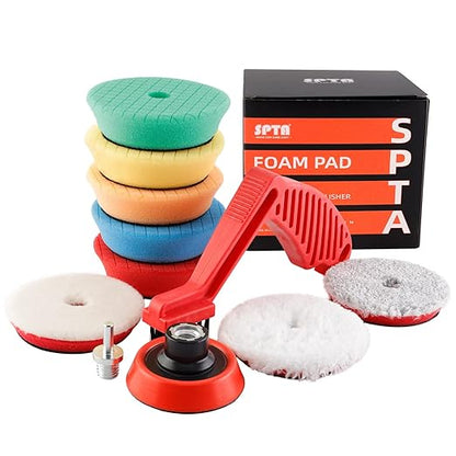 SPTA Drill polishing kit, 11Pcs 3-Inch Buffing Polishing Pads, Car Foam Drill Buffing Pad, Polishing Pads Kit, Car Buffer Polisher Kit Drill Buffing Kit for Car Polishing, Waxing, Sealing Glaze