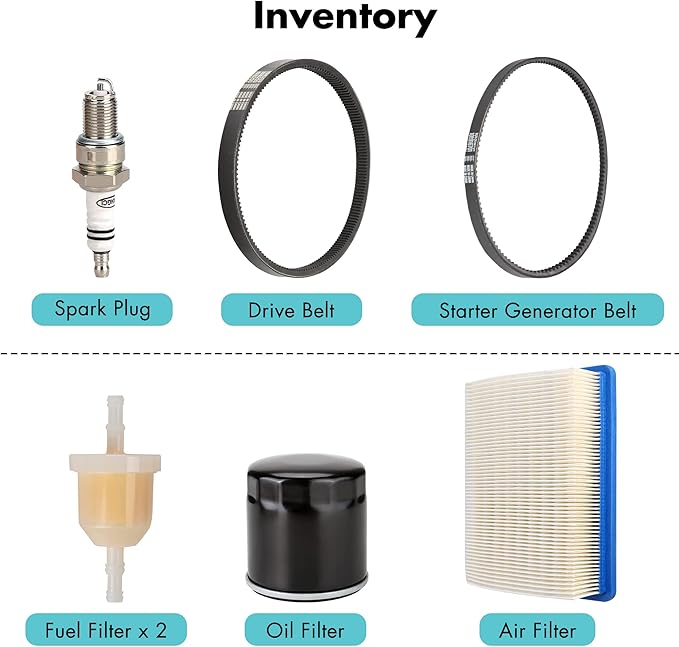 10L0L Golf Cart DS Tune Up Kit W/Clutch Drive Belt &Generator Belt fit 1992-2004 Club Car DS Gas Models with FE290,FE350 Kawasaki Motor, Incl. Air & Oil Fuel Filters Spark Plug,OEM 1025582, 101916701