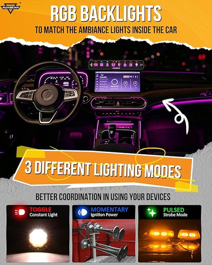 Auxbeam 8 Gang Slim Switch Panel RGB AS-R80 Toggle Momentary Pulsed Dimmable Backlight 80A Multifunction Switch Panel with Memory Function for 12-24V Truck Offroad Car Marine 2 Years Warranty