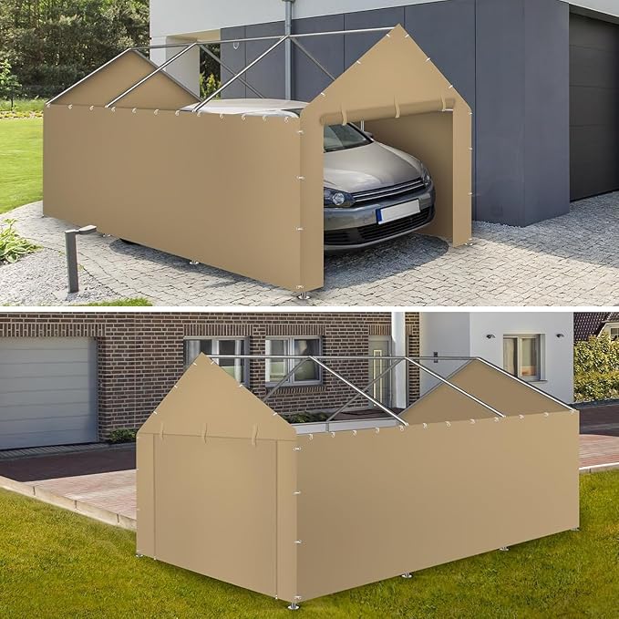 10 * 20 FT Carport Replacement Tarp Canopy, Sidewall kit Panel Set of 4, 180G PE Waterproof & UV Protected Replacement Sidewall Cover, Beige