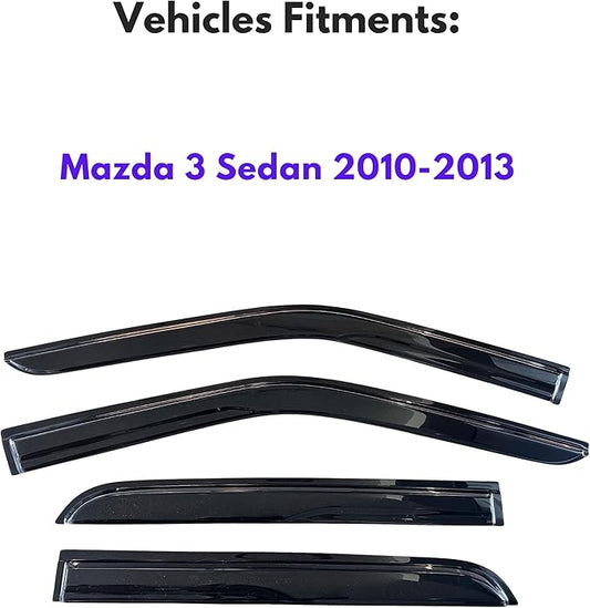 KPY Window Visor Compatible with Mazda 3 Sedan 2010-2013, 4PC Rain Guard Side Window Vent Deflectors Tape-On Mugen Style, 2010 2011 2012 2013