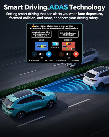 Dash Cam Front and Rear 4K+1080P, Dash Camera for Cars Built-in GPS WiFi, App Control, 64GB Card, 3 Inch IPS Screen Dual Dashcam Car Camera with ADAS, Night Vision, Loop Recording, G-Sensor
