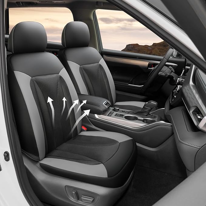 GIANT PANDA Front Car Seat Cover Custom Fit Toyota, 3D Air Mesh Car Seat Covers for Toyota Rav4 Camry Highlander Corolla Prius 2-Pack (Gray)