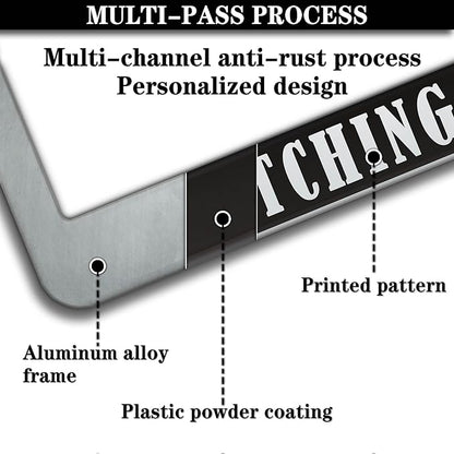 License Plate Frames Black and White License Plate Cover Too Close Missiles Switching to Guns Aluminum Metal Car Accessory 2 Pack with Screw Covers Set