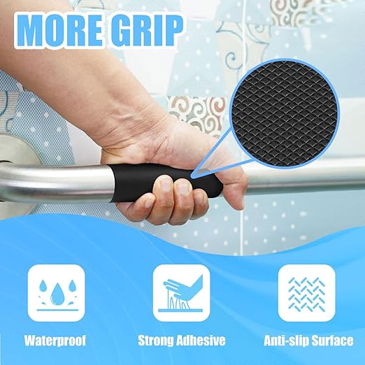 Rubber Grip Tape, Ultra-Thin Strong Adhesive Anti-Slip Waterproof Heat Resistant Wear-Resistant Cushion Pad, Making Handles or Contact Surfaces Safer, with Grip and Comfort (Black, 1In x 10Ft)