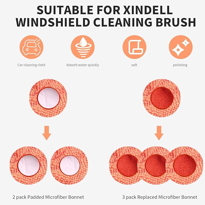 XINDELL 5 Pack Microfiber Pads – Replacement Heads Cover for Xindell Windshield Cleaner Tools. Washable & Reusable Triangle Pads (Red). Fits Window Reach Tool - Handle Not Included