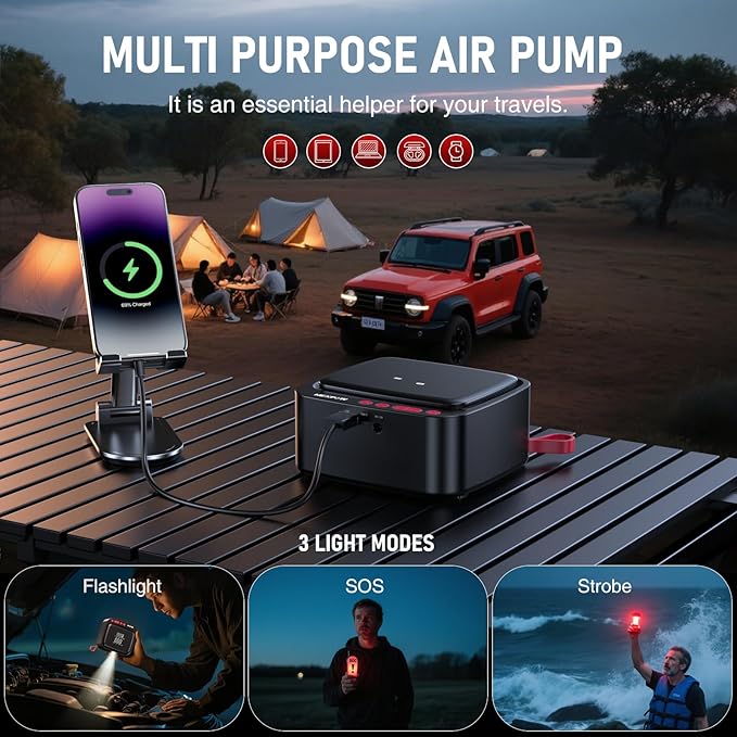 NEXPOW Tire Inflator Portable Air Compressor, 180 PSI Cordless Air Pump for Car Tires with Dual Digital Pressure Gauge & Auto Shut-Off, Portable Tire Pump for Car, Motorcycle, Bicycle, Ball and More