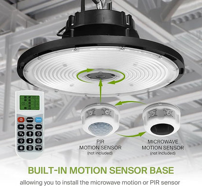 ASD LED High Bay UFO Light Fixture, Commercial Shop Lighting | Dimmable, IP69K Waterproof, DLC Premium, UL Listed | 500W 71400LM 5000K 100-277V | Warehouse, Garage, Workshop Lamp | Black