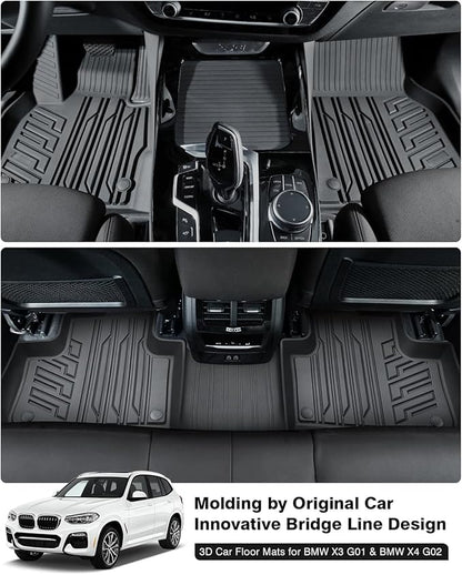 Powerty Floor Mats for 2018-2024 BMW X3 / 2019-2024 BMW X4, Custom Fit for BMW X3 Accessories, 3D TPE All Weather Car Mats Heavy-Duty Floor Liners (Fit All Models)