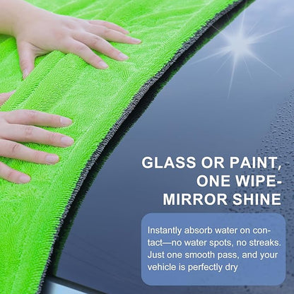 2 Pack XL Car Drying Towel – 1300GSM Ultra Absorbent Microfiber, 24"x36" Large Size, Twisted Loop, Lint-Free & Streak-Free for Auto Detailing, Car, SUV, Truck (Gray-Green)