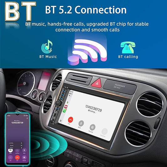 7 in Double DIN Car Stereo Radio with Wireless Apple CarPlay, Car Audio Receivers with Android Auto, 7" IPS Touchscreen, Car Stereo with Bluetooth, HD Backup Camera, FM Receiver, GPS,180W Audio Output