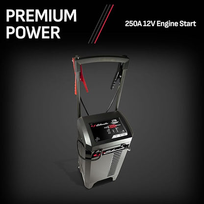 Schumacher Electric Wheeled Battery Charger and Engine Starter, SC1325, 4-in-1, Fully Automatic, 250 Amps, 40 Amp Boost Mode, 6 Volt, 12 Volt, for Car, Truck, and Marine Batteries