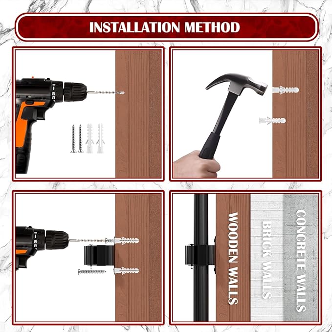 3-H Broom Holder Wall Mount 8 Pack, Mop and Broom Holder for Garage Garden Shed Storage System Laundry Room Home Kitchen Organization (Black)