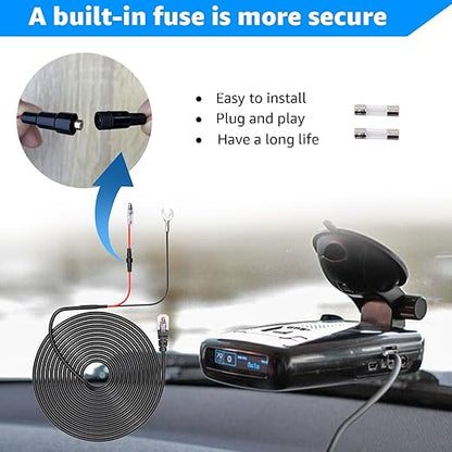 Radar Detector Hardwire Kit,Compatible with Escort Valentine One Uniden Beltronics Cobra,with RJ-11 Telephone Style Jack Direct Wire Wiring Kit Multiple Fuse Sizes Power Cord Cable