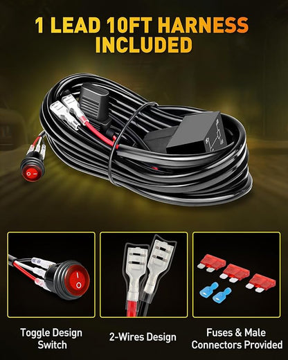 NAOEVO 12 Inch LED Light Bar, 300W 30000LM LED Offroad/Driving/Fog Lights with Wiring Harness Kit, Spot Flood Work Lights for Truck UTV ATV Golf Cart Boat, 1 Pc (Yellow)