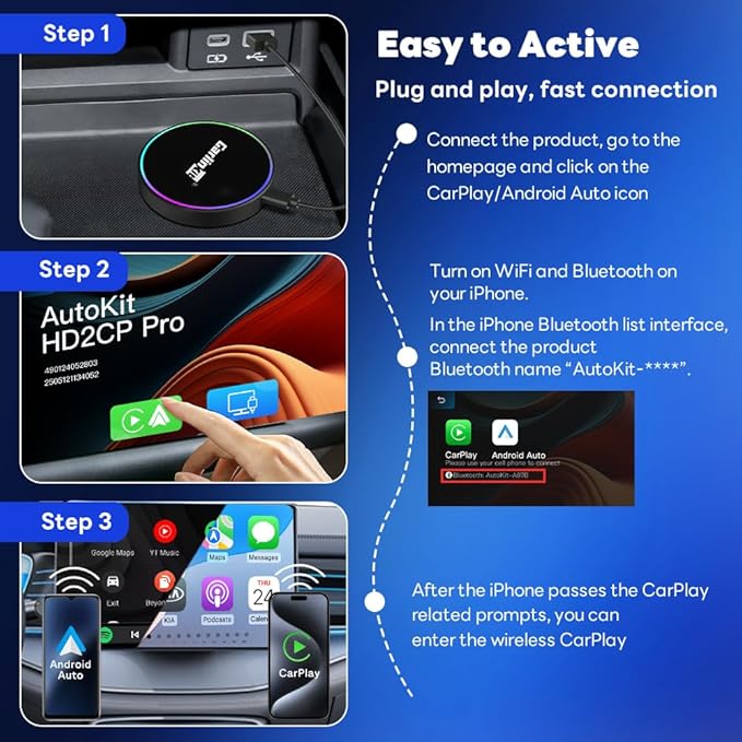 Carlinkit HD2CP Pro HDMI Wireless CarPlay Adapter- Wired CarPlay to Wireless Car Play & Android Auto Dongle, 3 in 1 Stream TV Stick/Phone/Games to Screen HDMI Converter, iOS 10+ & Android 11+