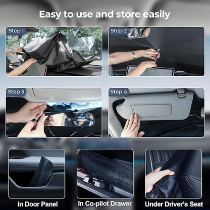 Windshield Sun Shade Umbrella for 2015-2024 Dodge Challenger Accessories: Custom Fit 240T Silver, Double Thickened, Foldable Sunshade Window Sun Visor, Ultimate 99% UV Blocking for SXT, R/T, GT