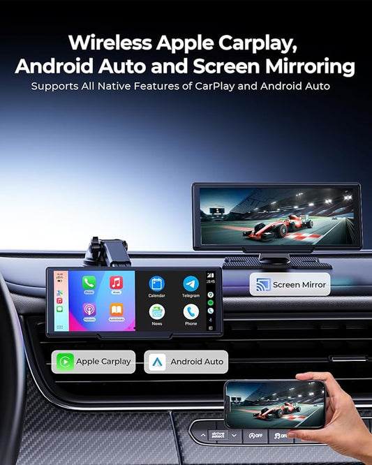8.1" Wireless Portable 60FPS Car Play Screen for Apple CarPlay & Android Auto, OTA Updates, Backup Camera, Mirror Link, Bluetooth, Voice Control, GPS Navigation