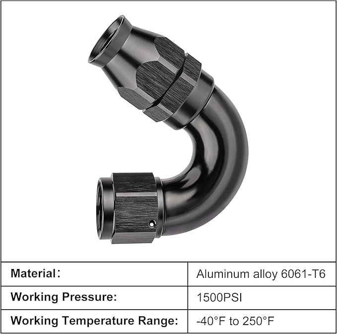 EVIL ENERGY 12AN 150 Degree PTFE One Piece Full Flow End Hose Fitting Aluminum Black