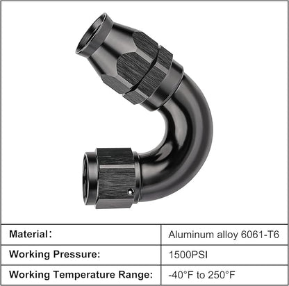 EVIL ENERGY 12AN 150 Degree PTFE One Piece Full Flow End Hose Fitting Aluminum Black