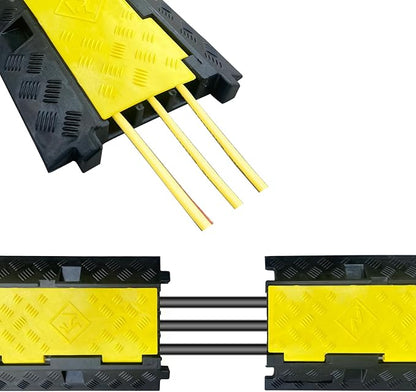 2 Pack Rubber Cable Ramp Hose Cable Protector Ramp 3 Channel 22000Lbs Load Capacity Traffic Speed Bump Wires Power Lines Extension Cord Cover for Indoor Outdoor