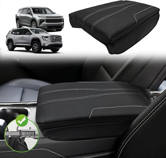 Muslogy Center Console Cover 1-Inch Extra Thick Armrest Pad Compatible with 2024 2025 GMC Acadia & Chevy Traverse&2025 Buick Enclave Arm Rest Cushion Padding Anti-Scratch Console Leather Lid Protector