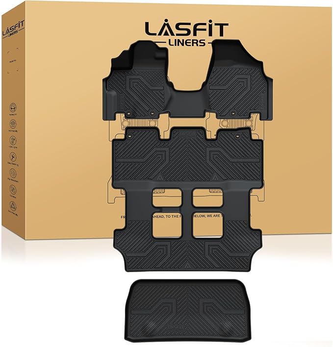 LASFIT Floor Mats & Trunk Mat for Honda Odyssey 2011 2012 2013 2014 2015 2016 2017 Mini Passenger Van (Fit 7& 8 Seats), All Weather TPE Car Floor Liners, 1st & 2nd & 3rd Row & Cargo Mat Full Set