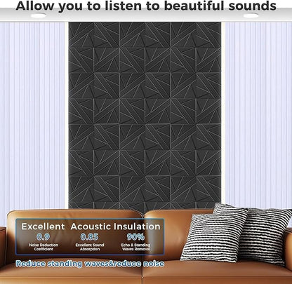 【20 Pack】 Acoustic Panels Self-Adhesive (0.4" Thick | 0.8lb/ft³ Medium Density) - 12x12 Soundproof Foam Tiles for Home Office/Wall Sound Absorption, Noise Reduction Panels Studio Use - Black