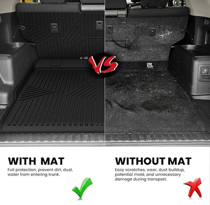 LASFIT Trunk&Seatback Mats for Toyota 4Runner 2013-2024 (5 Seats),All Weather TPE Custom Fit Floor Liner for 4 Runner 5th gen 2 Row Car Mats, Black(Not fit Equipped Sliding Cargo Tray Option)