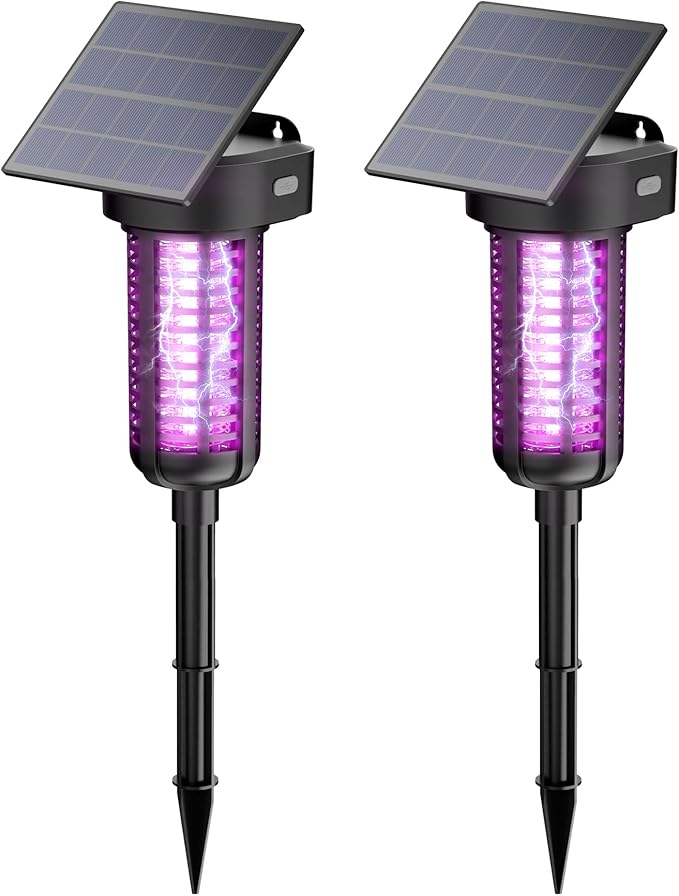 Solar Bug Zapper Outdoor 2 Pack, Garden Mosquito Zapper Waterproof & Cordless & Rechargeable & Auto On/Off，Flying Insect Zapper Mosquito Killer Lamp Catcher Decorative Light for Patio