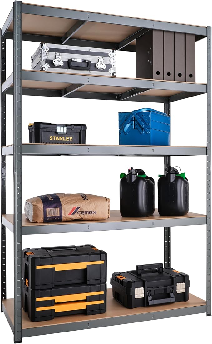 Garage Shelving Units - 71" H x 47" L x 16" W - Heavy Duty Racking - Shelves for Storage -1 Bay - Galvanised - 5 Tier - 2000LB Capacity (400LB Per Shelf) - Workshop, Shed, Office - 5 Year Warranty